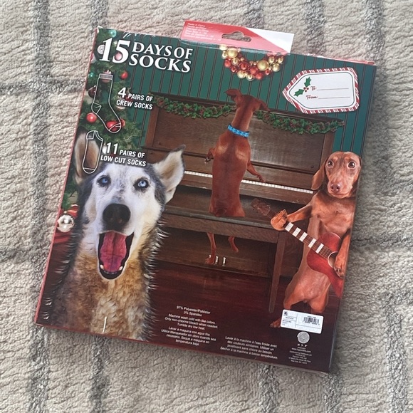 Women's Holiday Dogs 15 Days of Socks Advent Calendar fits shoe Sizes 4-10 - Picture 6 of 6
